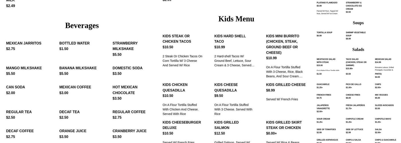 Mexitacos Restaurant and Grill Menu