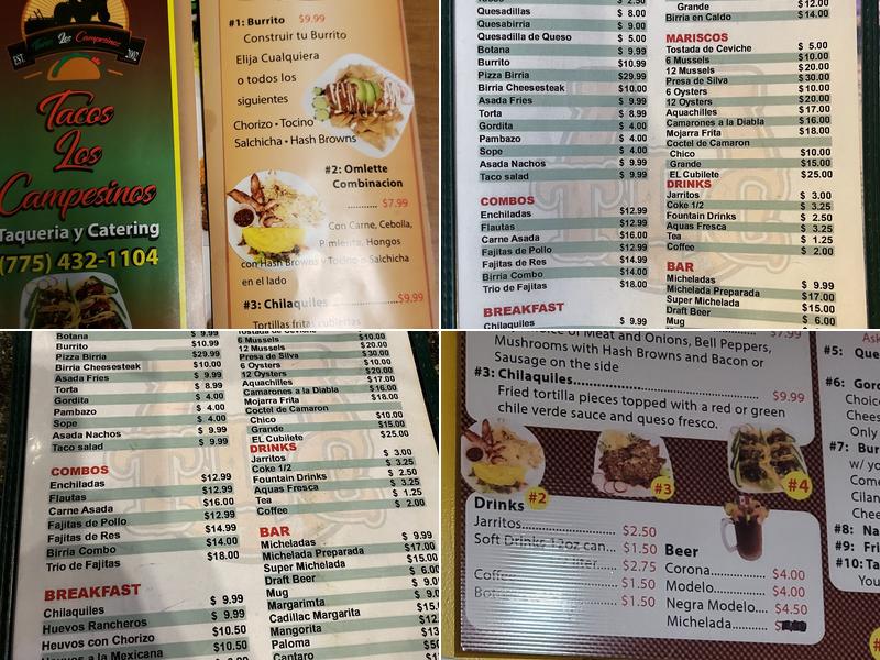 Tacos Los Campesinos Menu