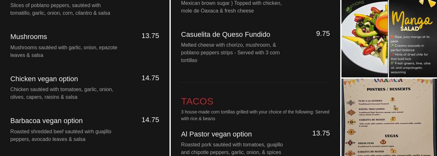 Fiesta Oaxaca Menu