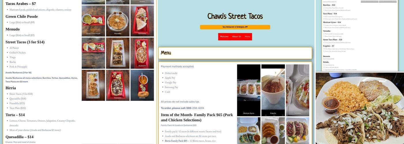Chavo's Street Tacos Menu