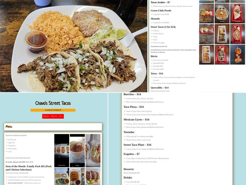 Chavo's Street Tacos Menu