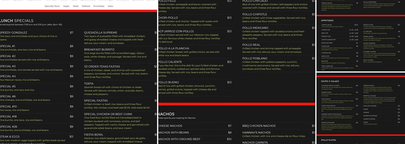 Mexiville Northshore Menu