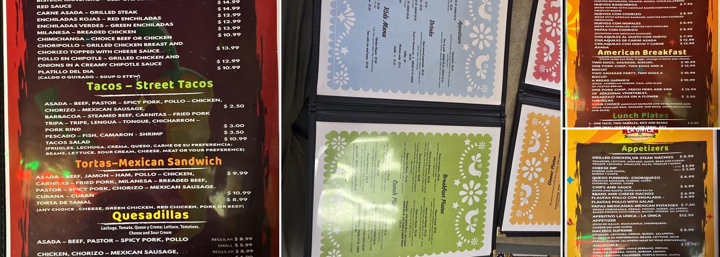 Tortilleria La Unica tortilla factory Menu