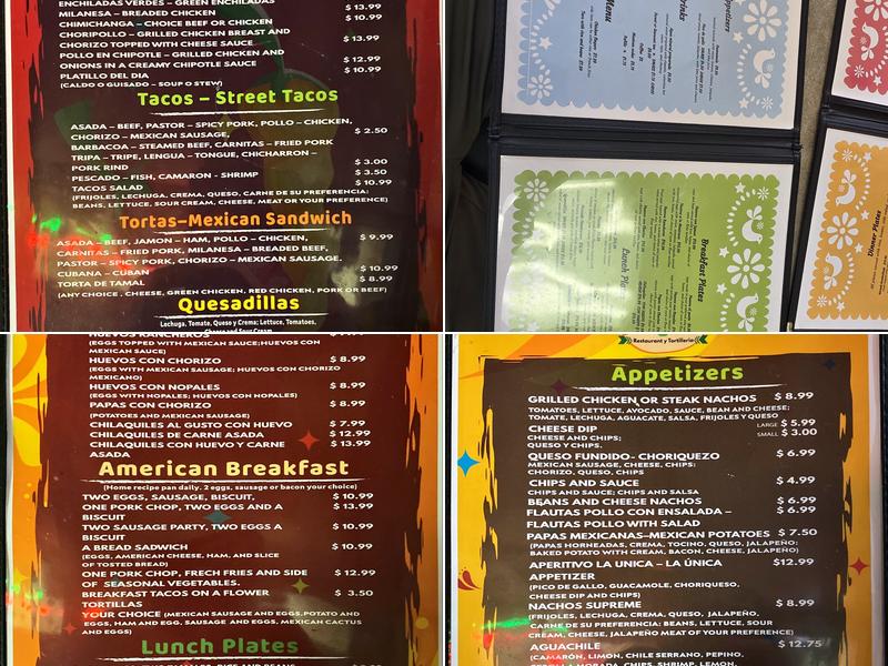 Tortilleria La Unica tortilla factory Menu