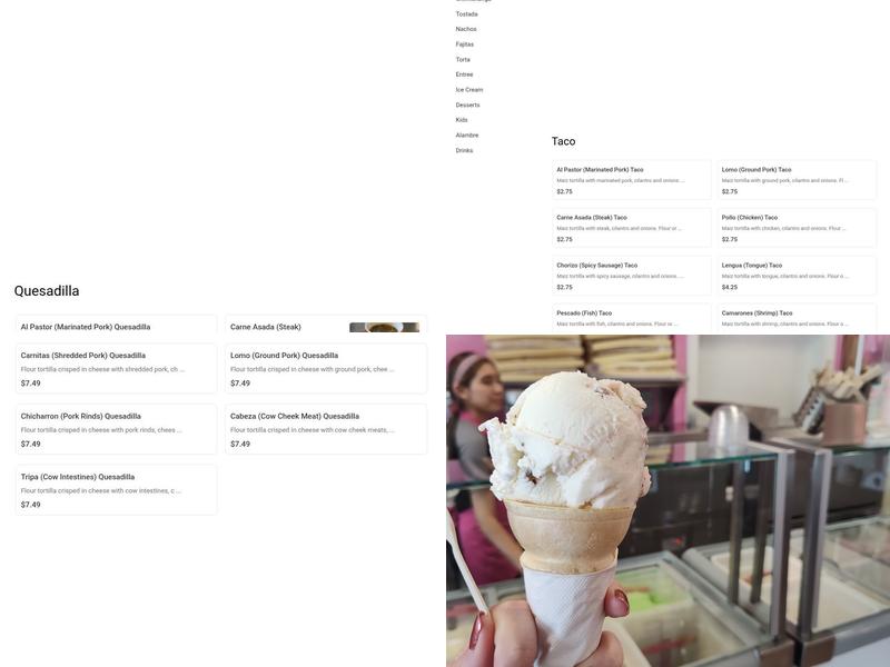 La Fresa Ice cream Menu