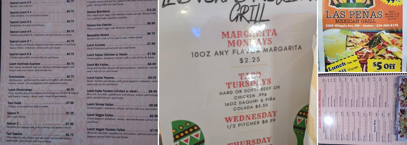 Las Peñas Mexican Grill Menu