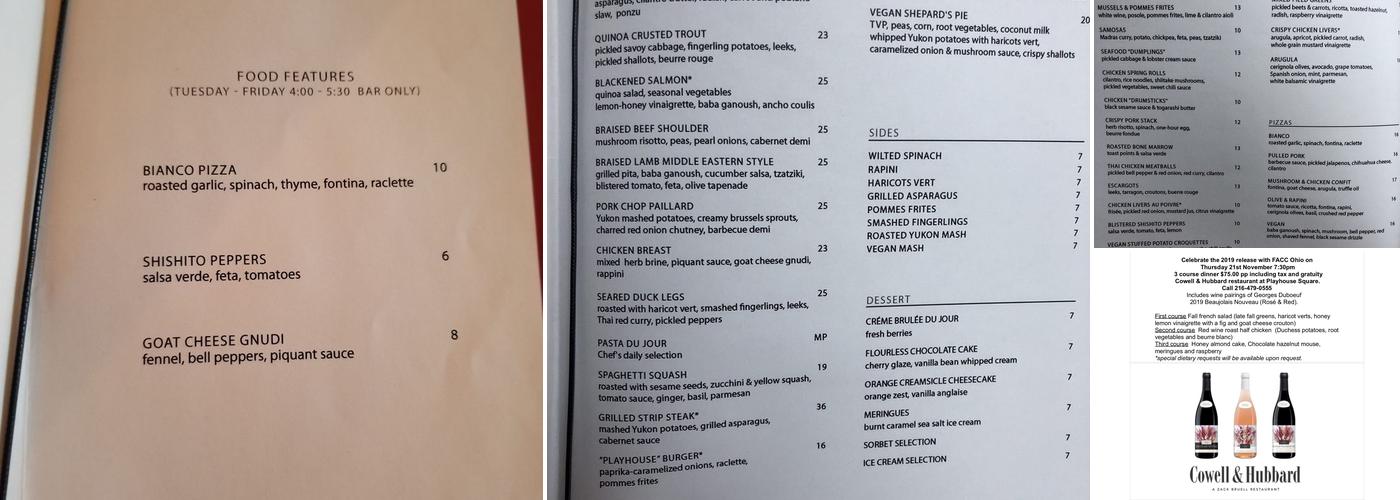 Cowell & Hubbard Menu