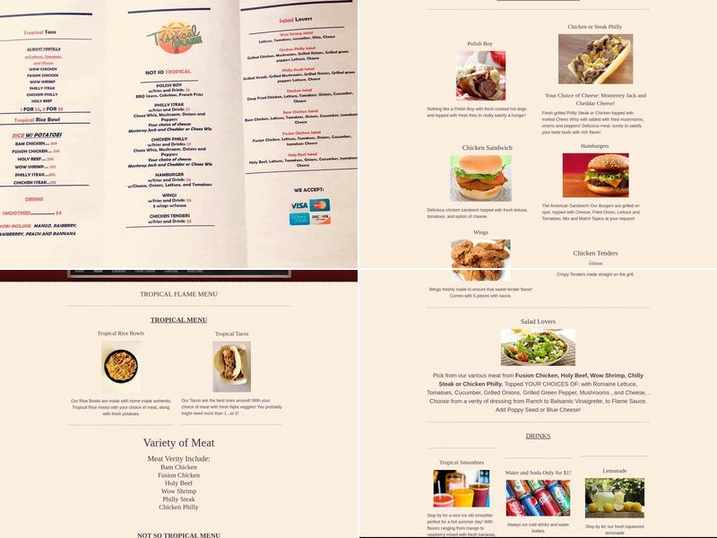 tropical flame Menu