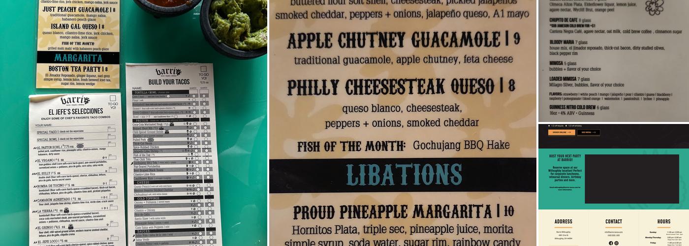 Barrio Tacos Willoughby Menu