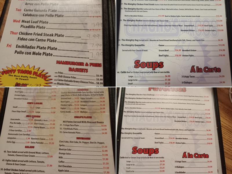 Chacho's Tacos Menu