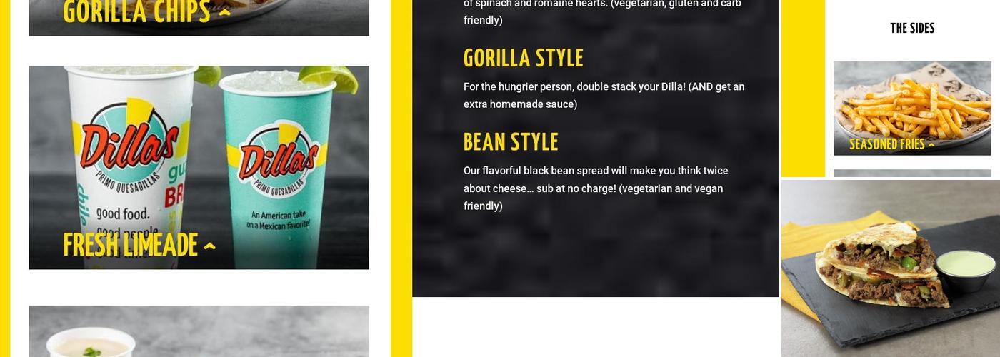 Dillas Quesadillas Menu