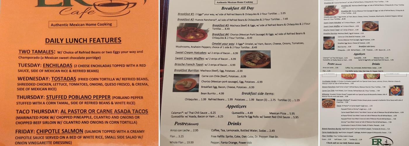 ER Cafe Menu