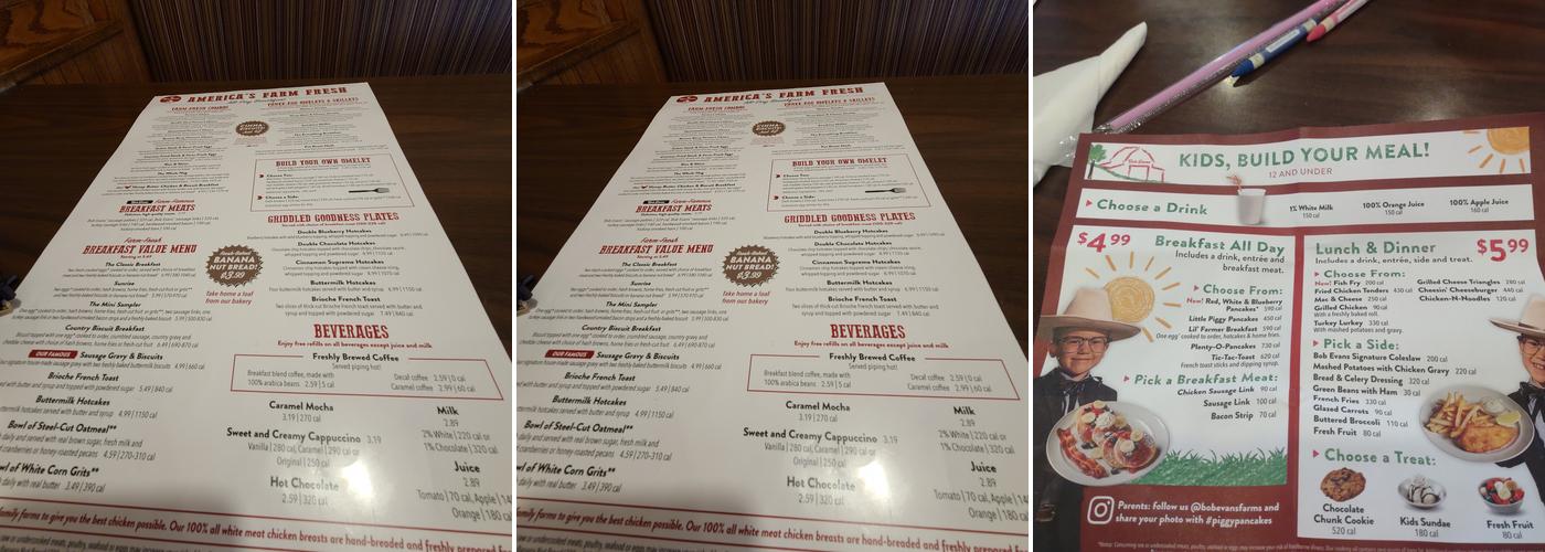 Bob Evans Menu