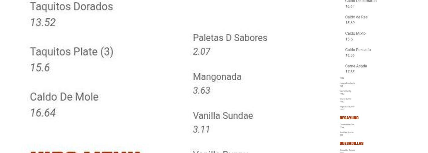 Taqueria Las Palomas Menu