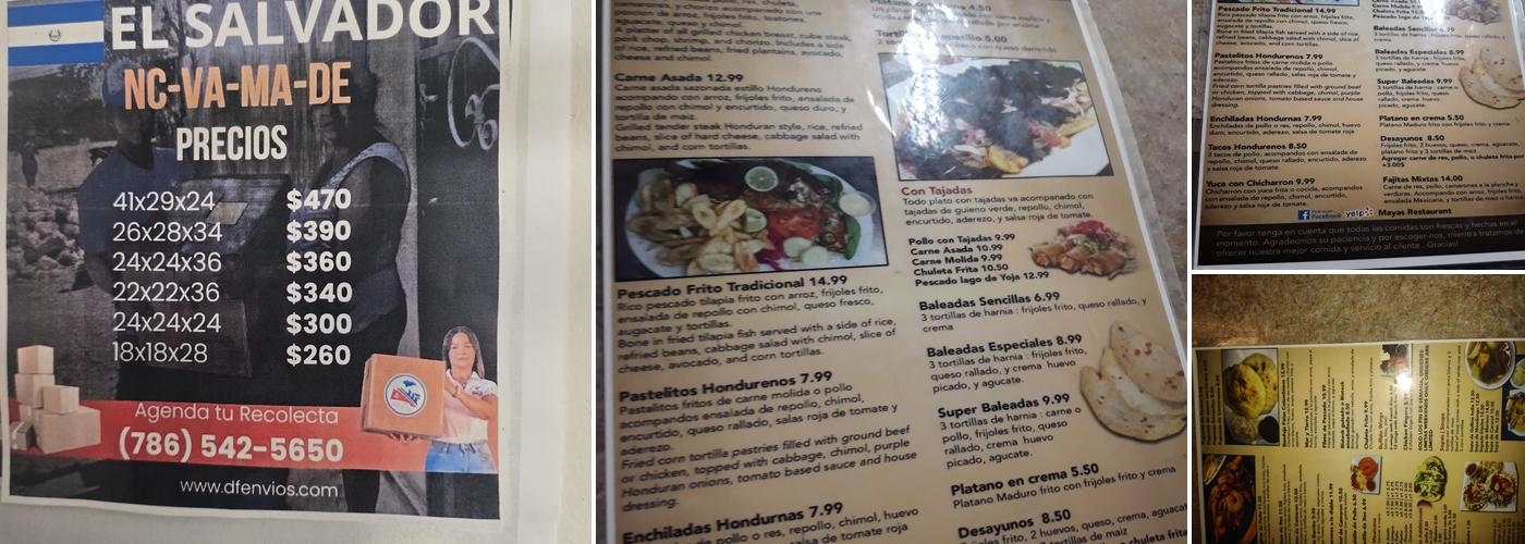 Maya Restaurant Menu