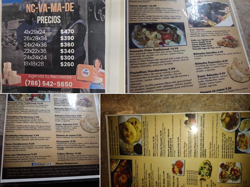 Maya Restaurant Menu