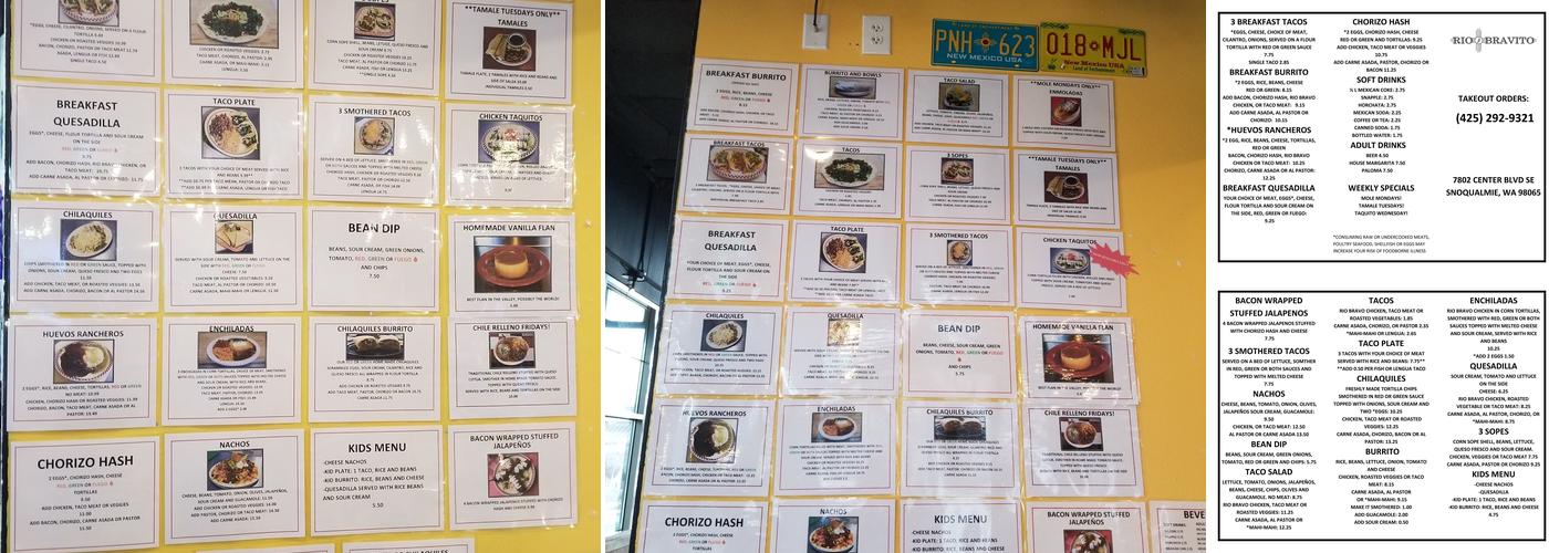 Rio Bravito Menu