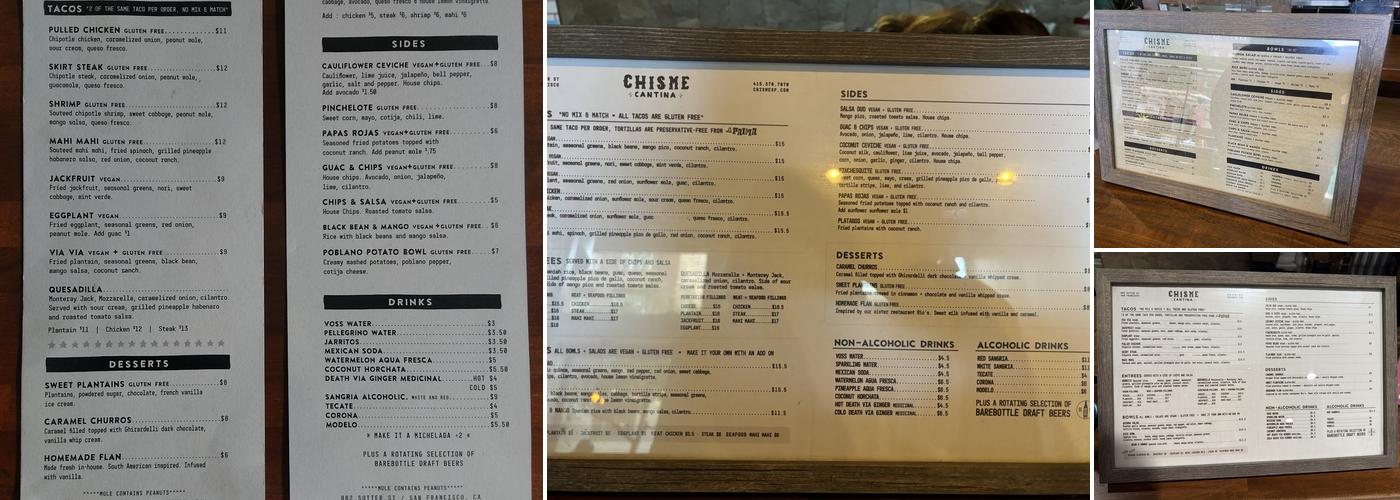 Chisme Cantina Menu