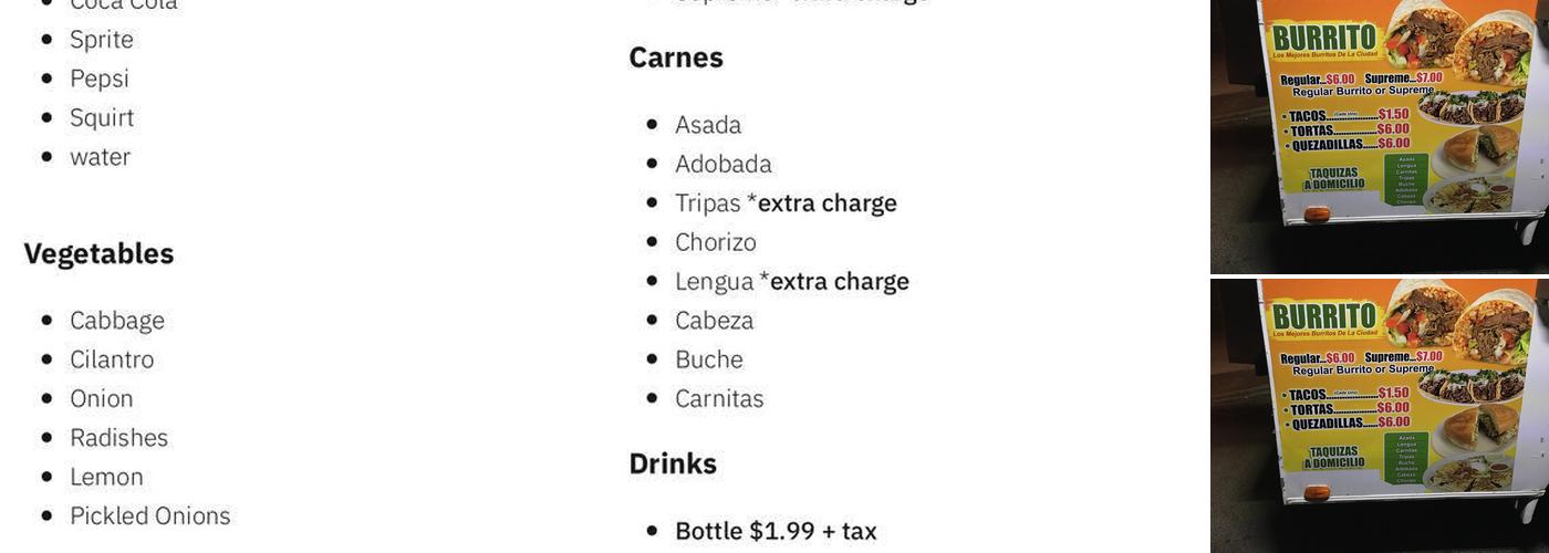 Gerardo's Tacos Menu