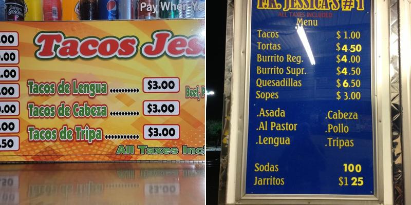 jessicas Tacos Menu