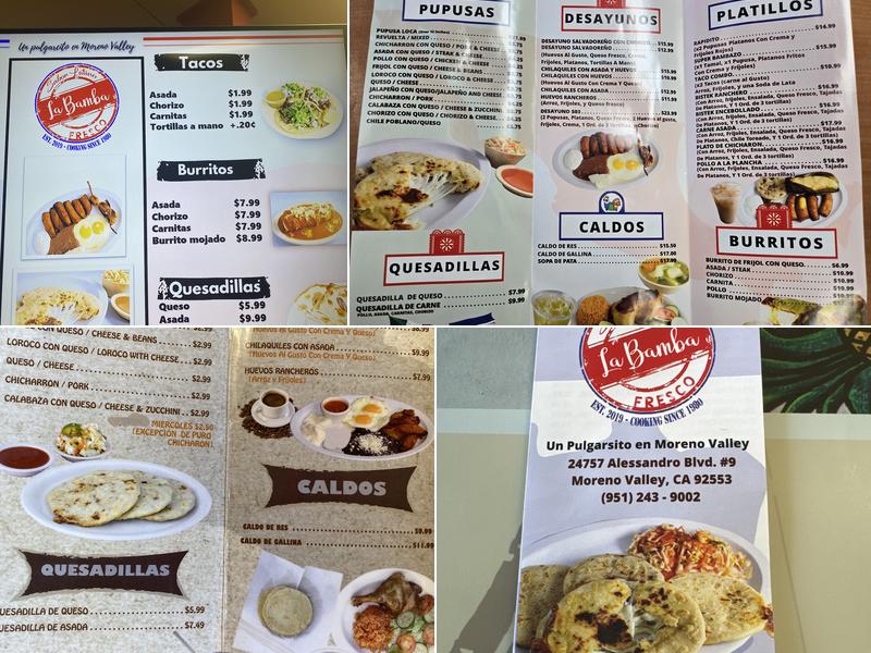 La Bamba Sabor Latino Pupuseria Menu