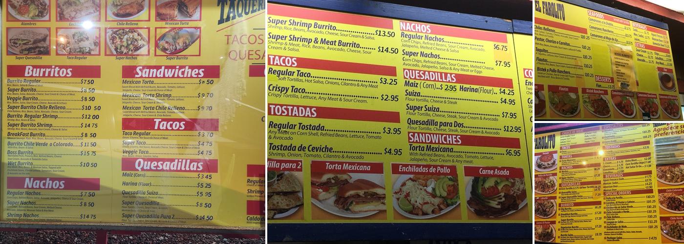 Taqueria El Farolito Menu