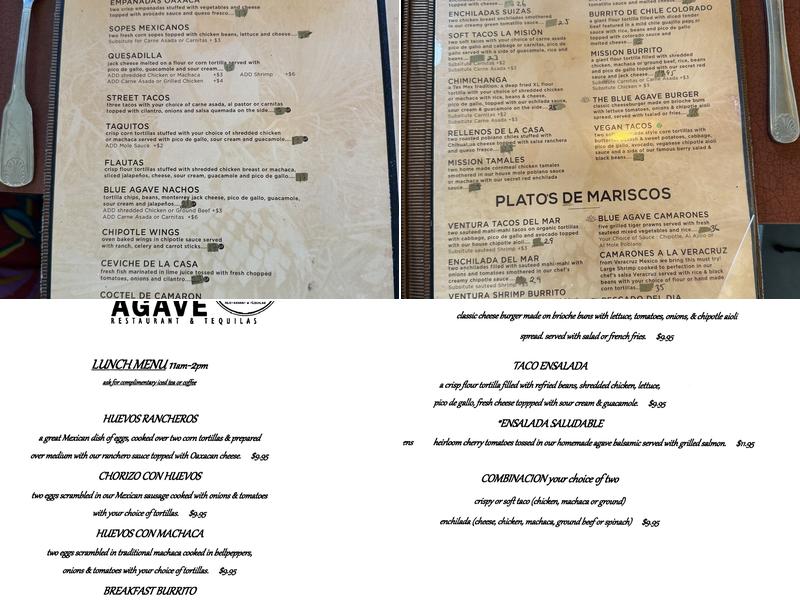 Blue Agave Restaurant Menu
