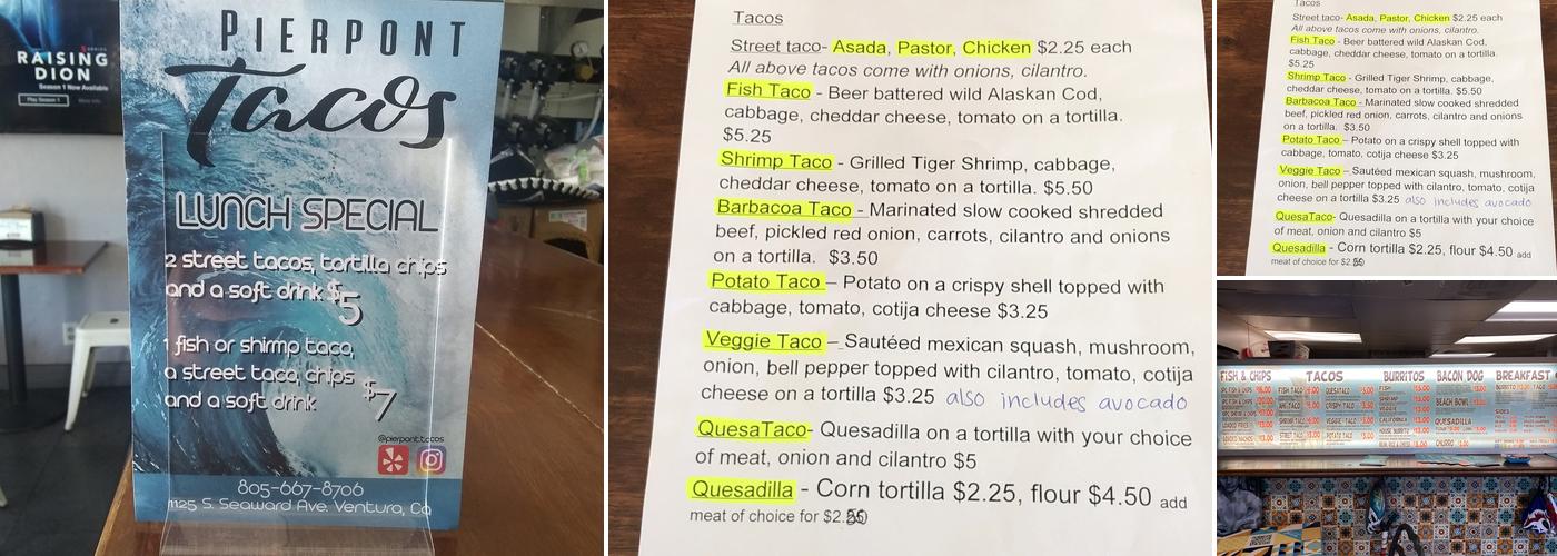 Pierpont Tacos Menu