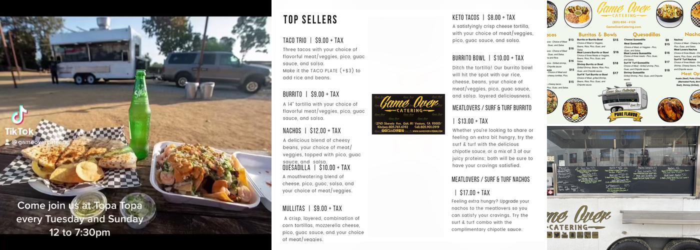 Game Over Catering Menu