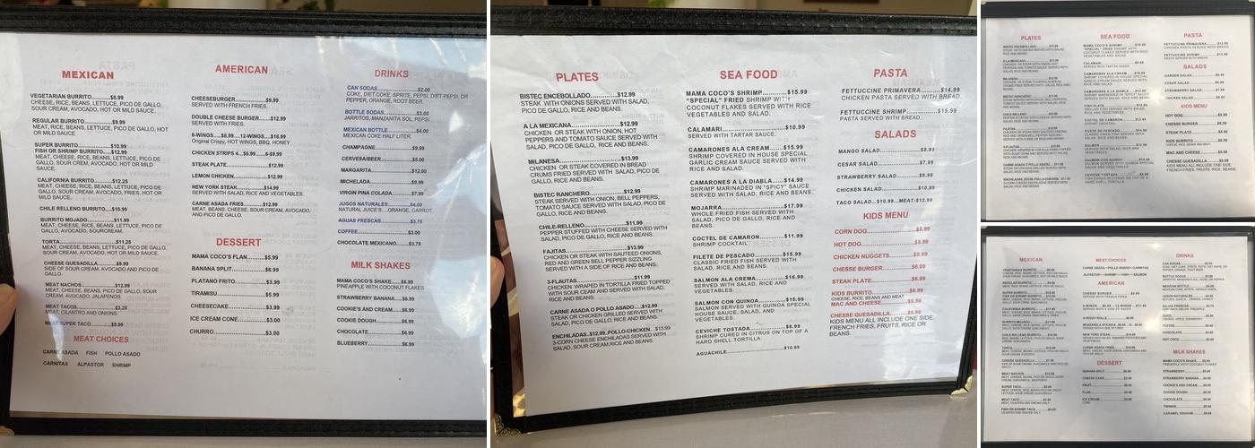 Mama Coco's Restaurant Menu