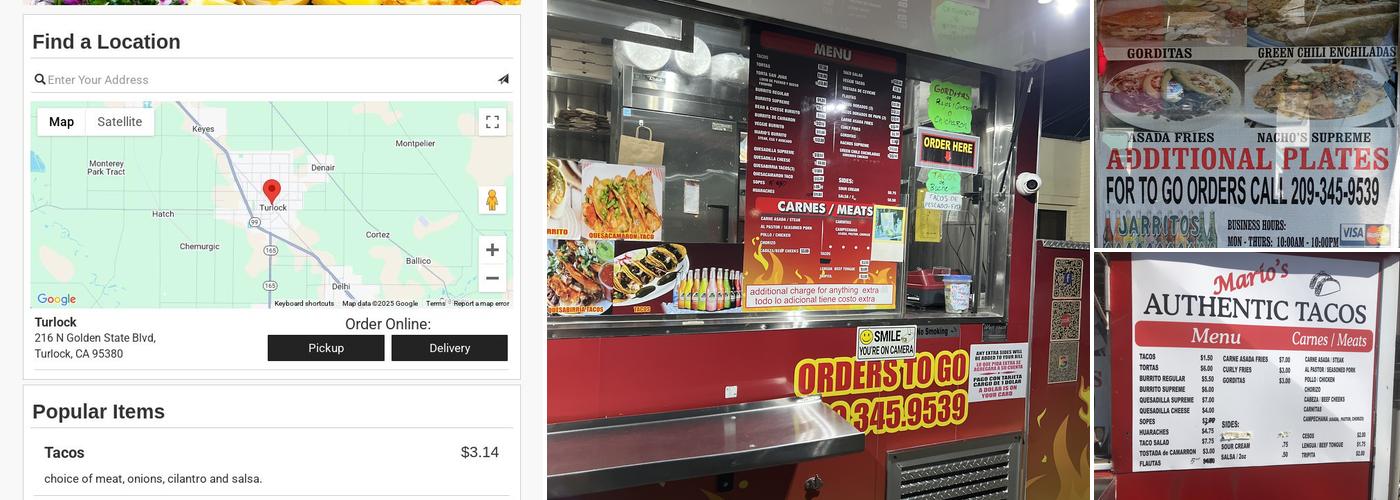 Mario's Authentic Tacos Menu