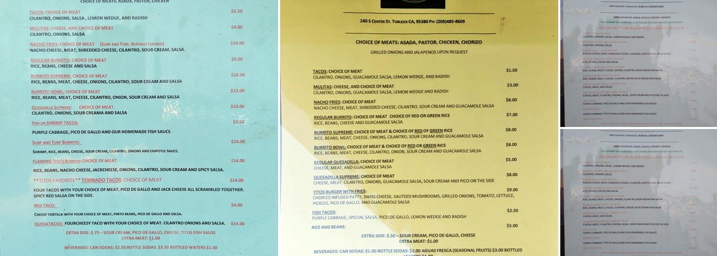 Titos Tacos and Grill Inc. Menu