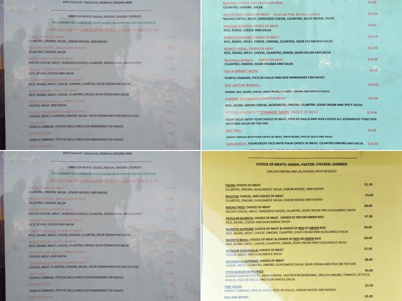 Titos Tacos and Grill Inc. Menu