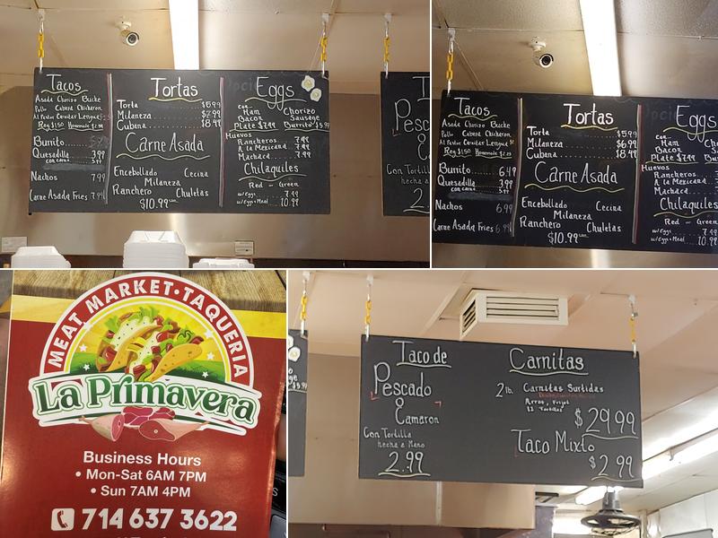 La Primavera Menu