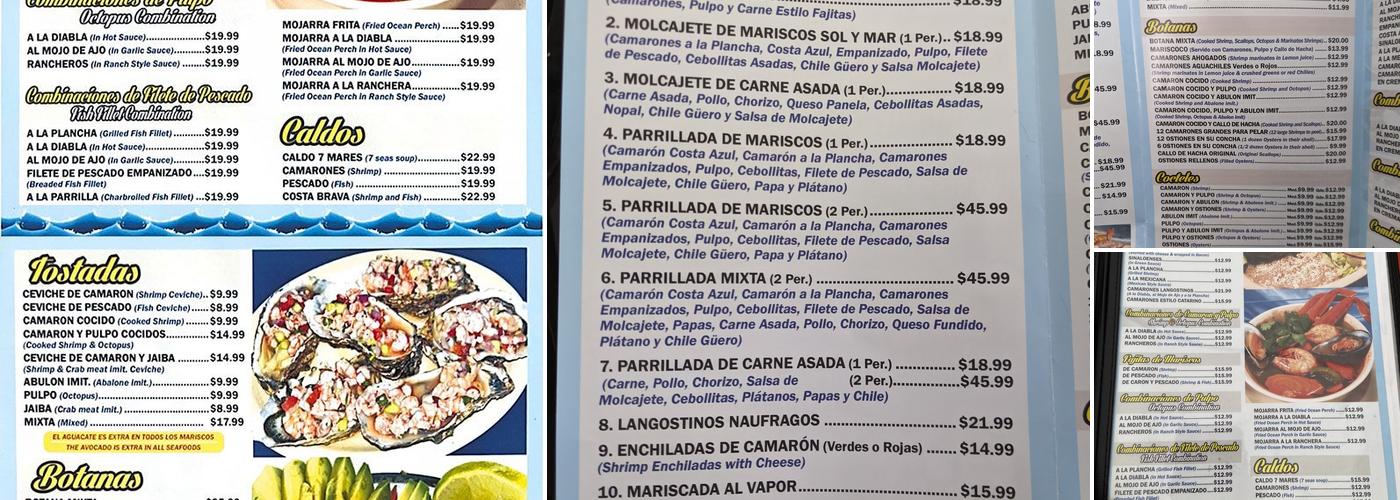 Mariscos Sol Y Mar Menu