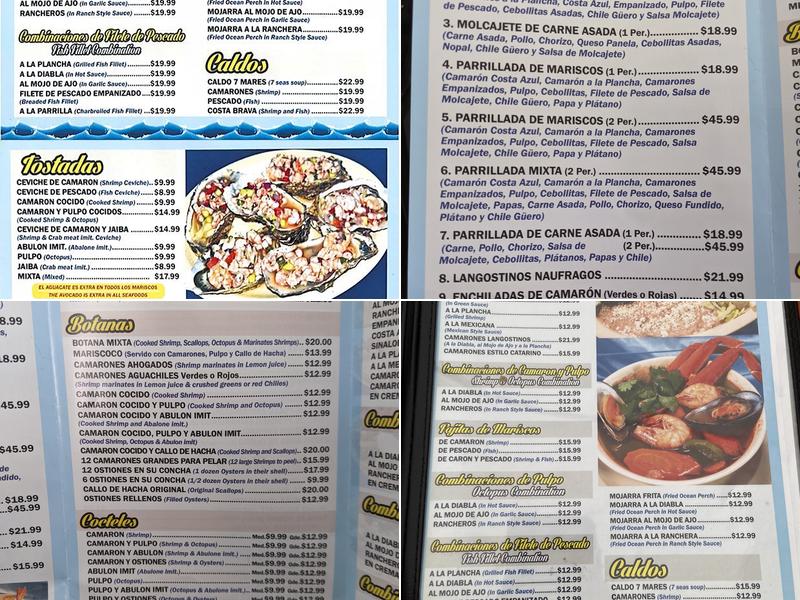 Mariscos Sol Y Mar Menu