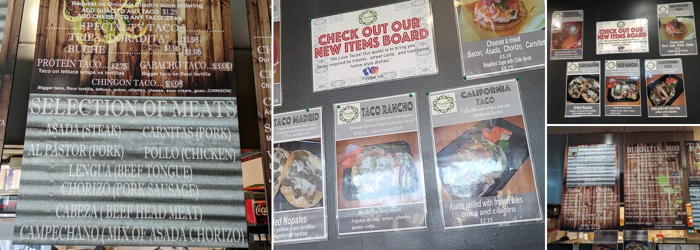 Cilantro's Tacos Menu