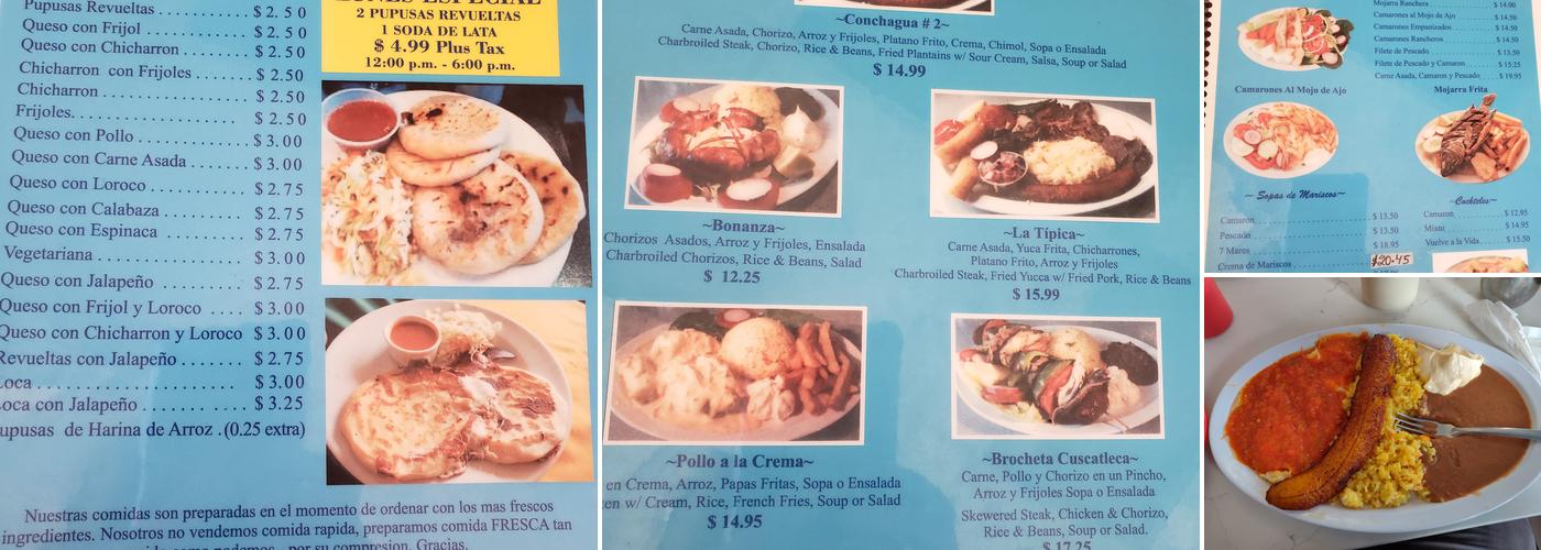 Conchagua Restaurant & Pupuseria Menu