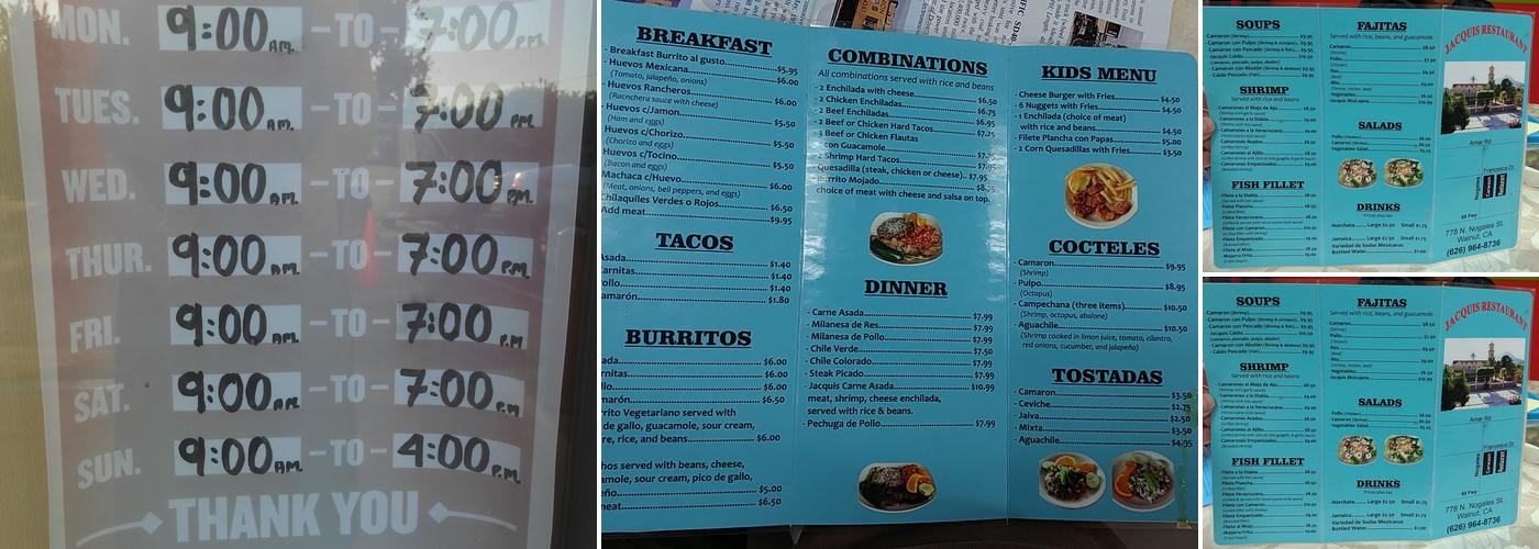 Jacquis Restaurant Menu