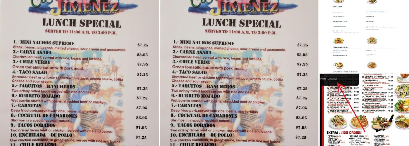 Casa Jimenez Menu