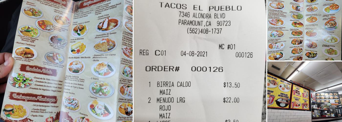 Tacos El Pueblo Menu
