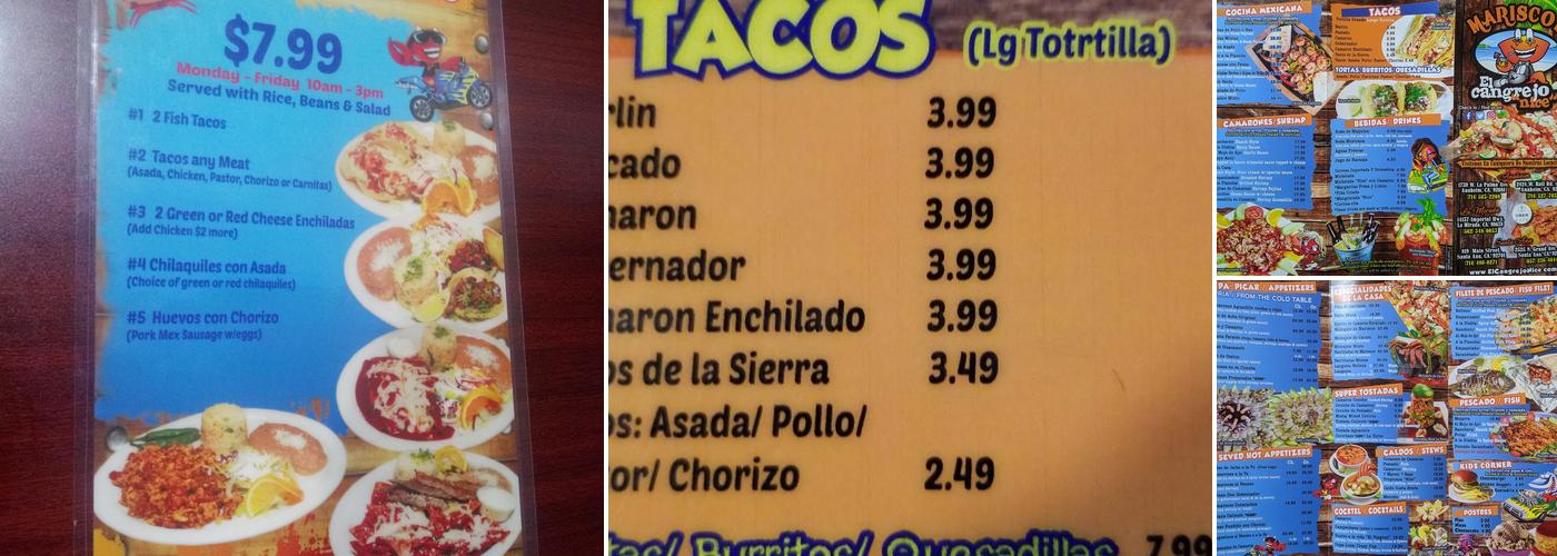 Mariscos El Cangrejo Nice Menu