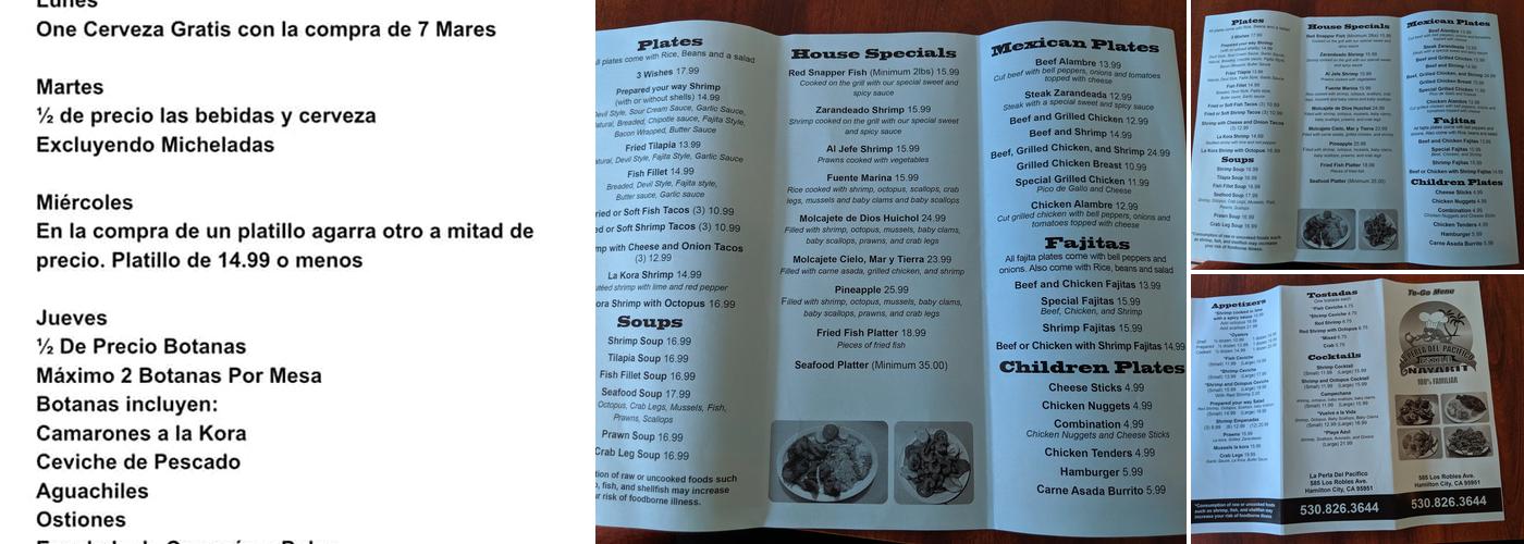 Mariscos La Perla del Pacifico Menu