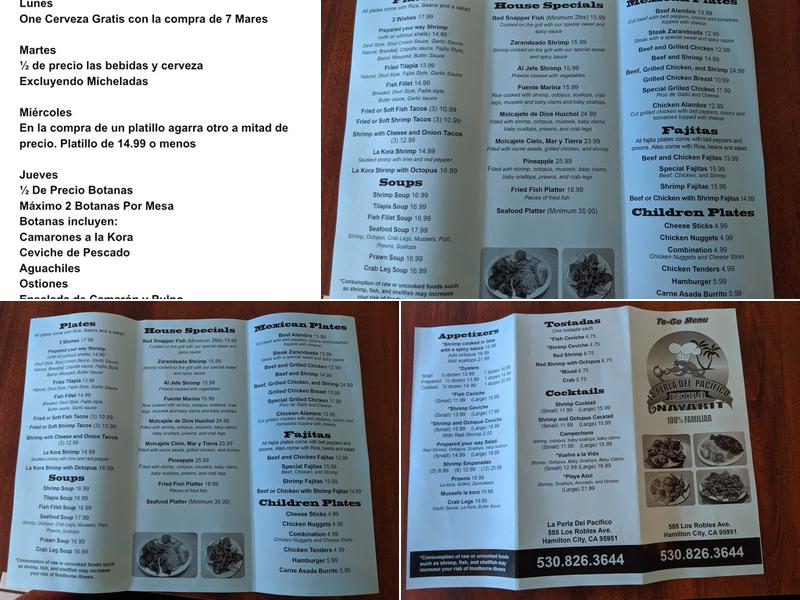 Mariscos La Perla del Pacifico Menu