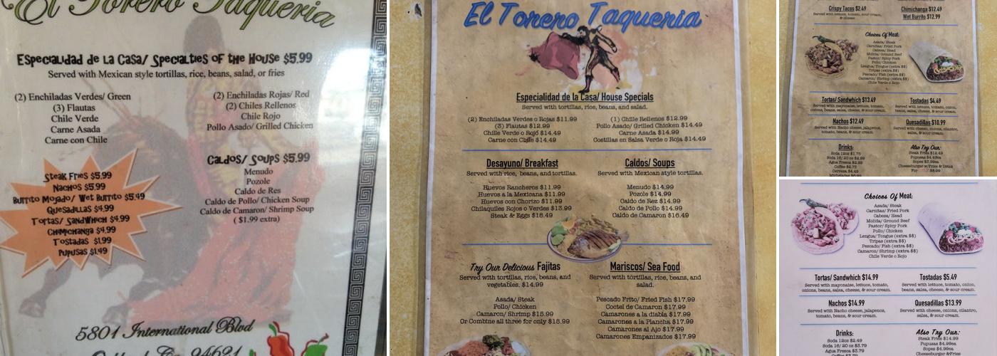 El Torero Menu