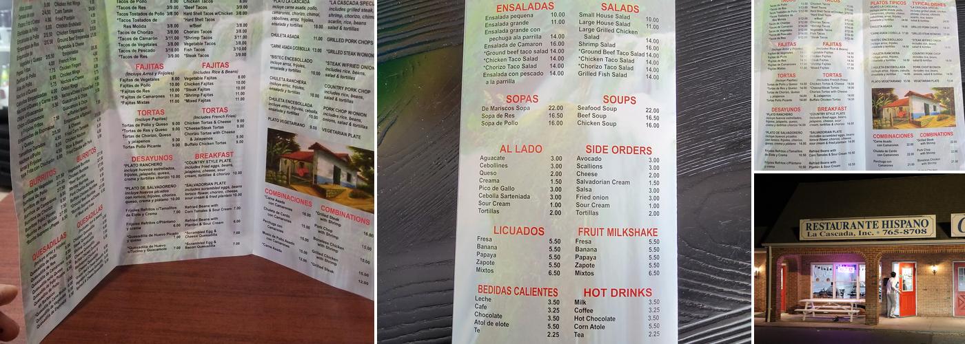 La Cascada Menu