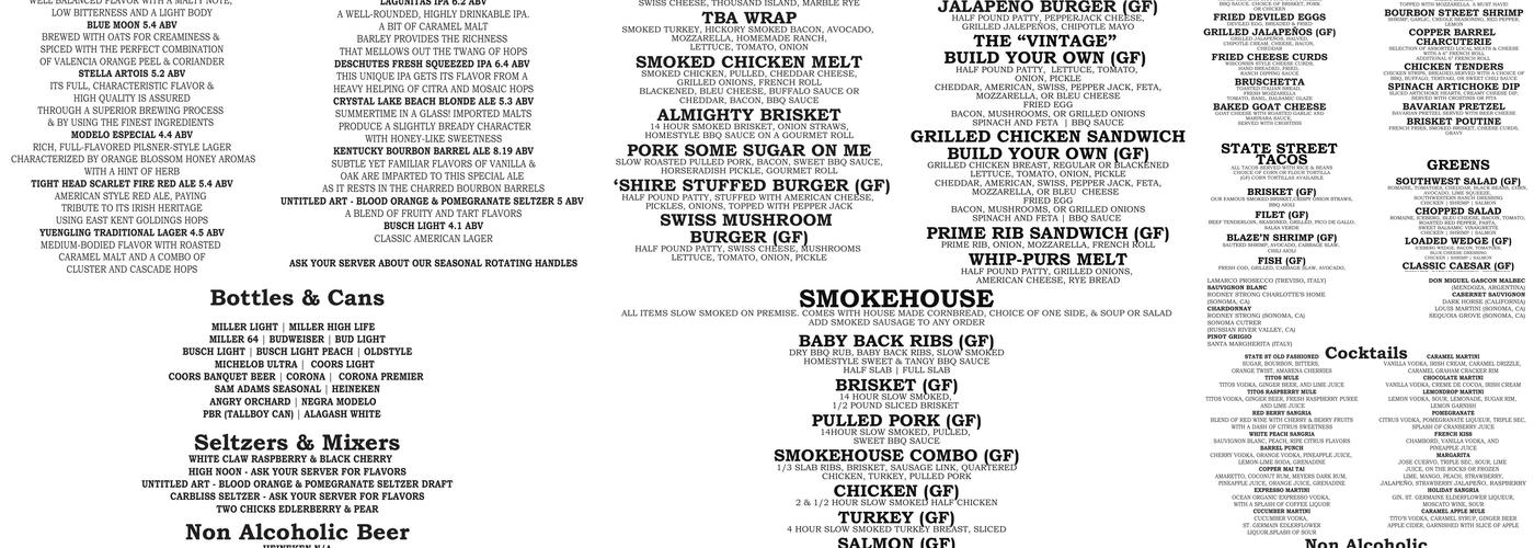 Copper Barrel on State Menu