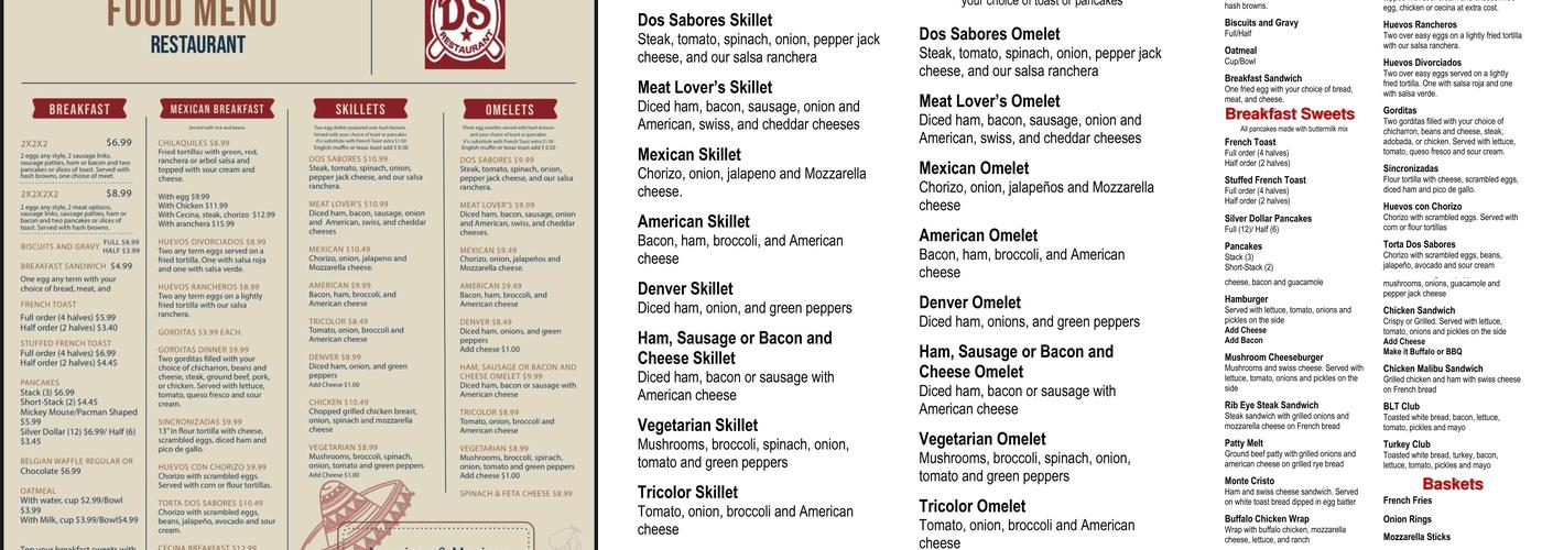 Dos Sabores Menu