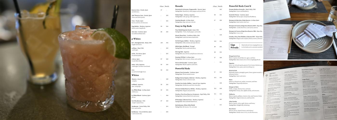 Provecho Latin Provisions Menu