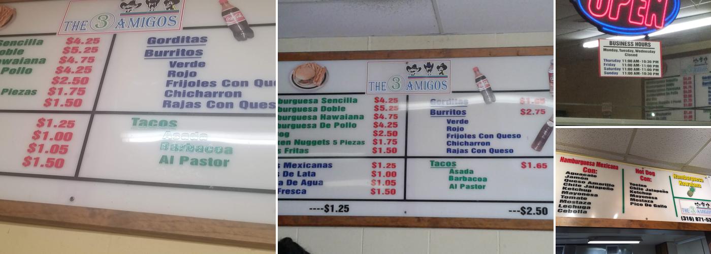 3 Amigos Menu